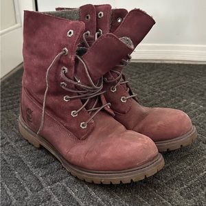 Women's Timberland burgundy waterproof winter boots, size 9